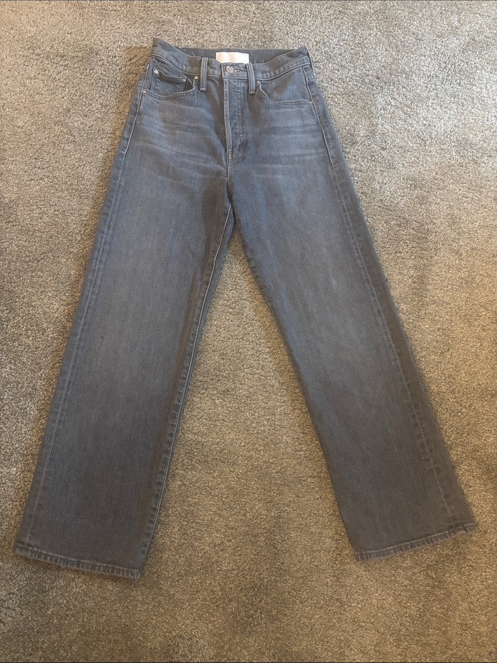 MOTHER Straight Leg Rambler Jeans in Gray Blue